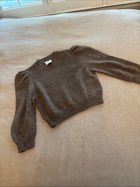 Jessie Loffler Randall Sweaters - Cropped Puff-Sleeve Crewneck Sweater - Brown